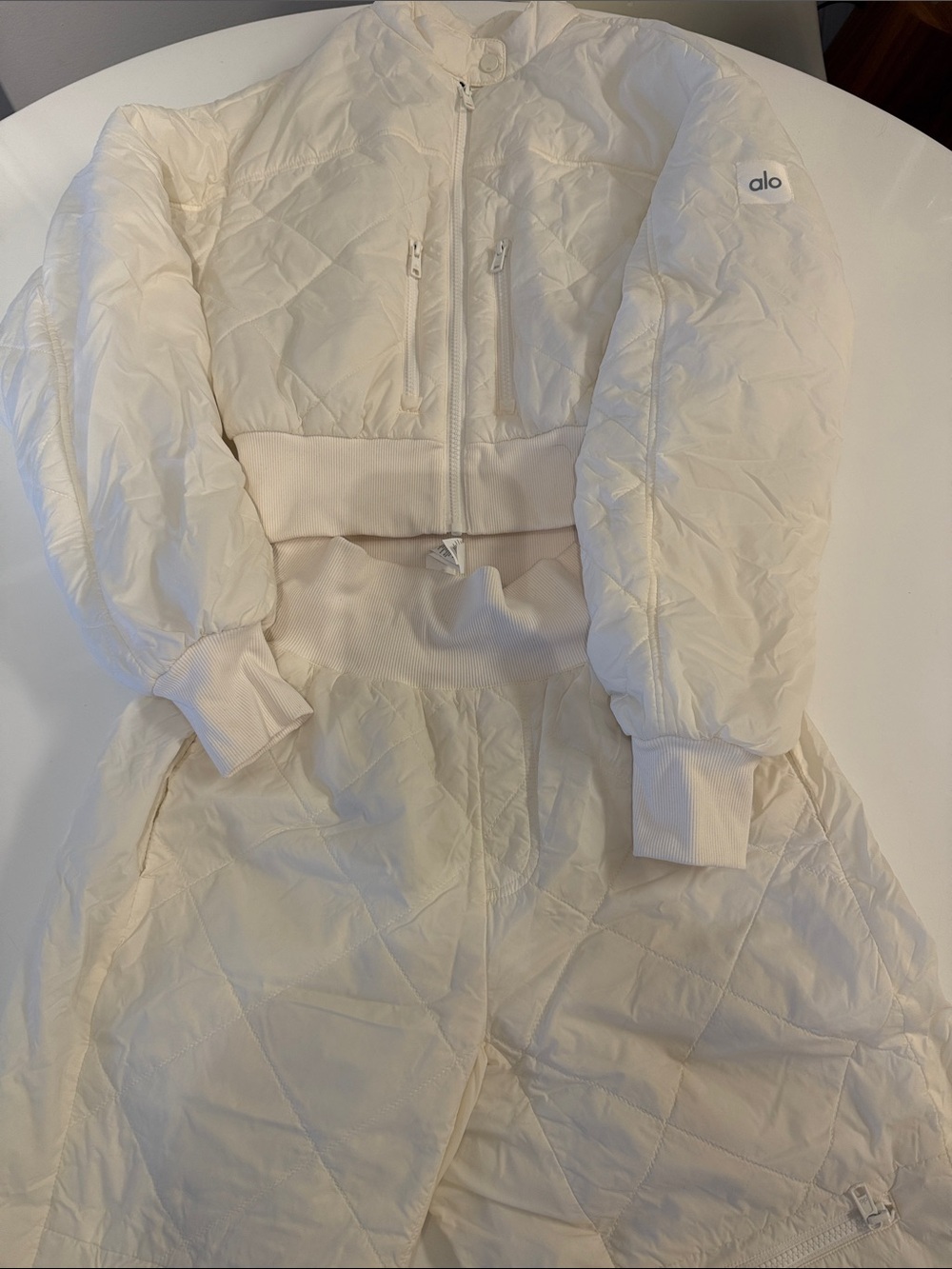 ALO Yoga Ivory Quilted Bomber Jacket